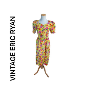 Vintage 80’s Shimmering Floral Dress Medium
